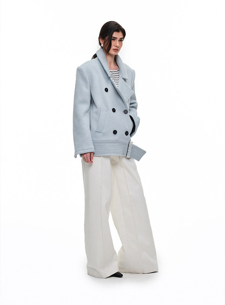 Wide-belt wool jacket