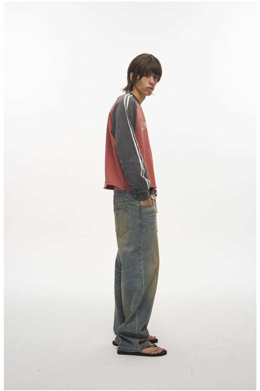 Denim Pants with Splash Ink Embroidery