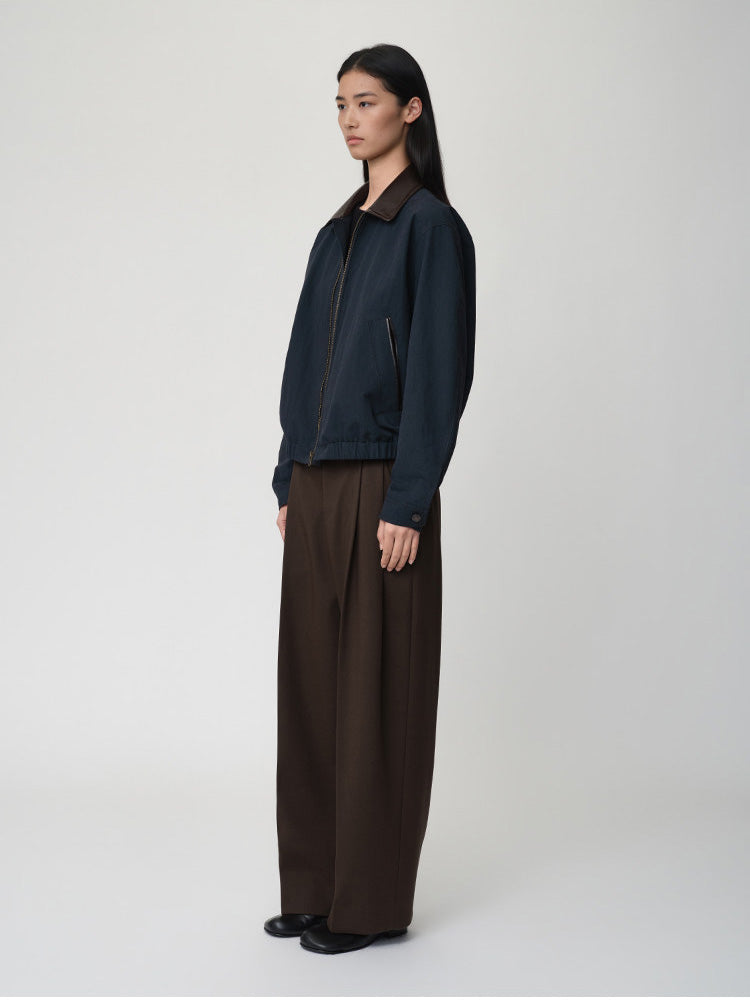 Leather Collar Relaxed Casual Jacket
