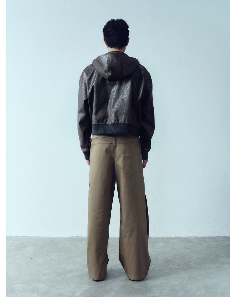 Double-Zipper Hooded Leather Jacket