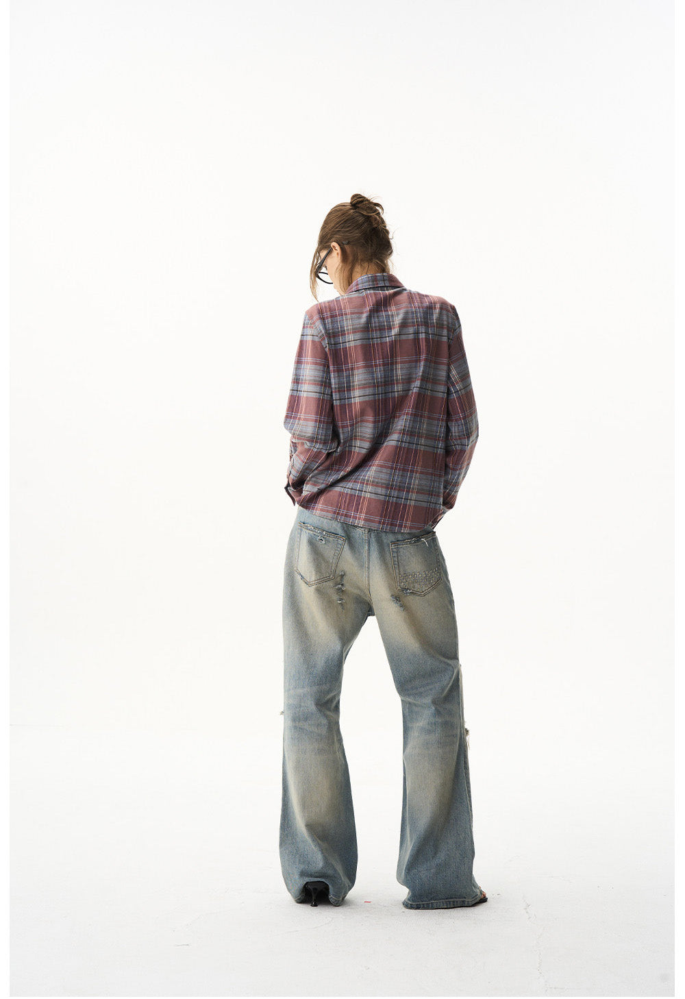 Short Check Embroidered Shirt