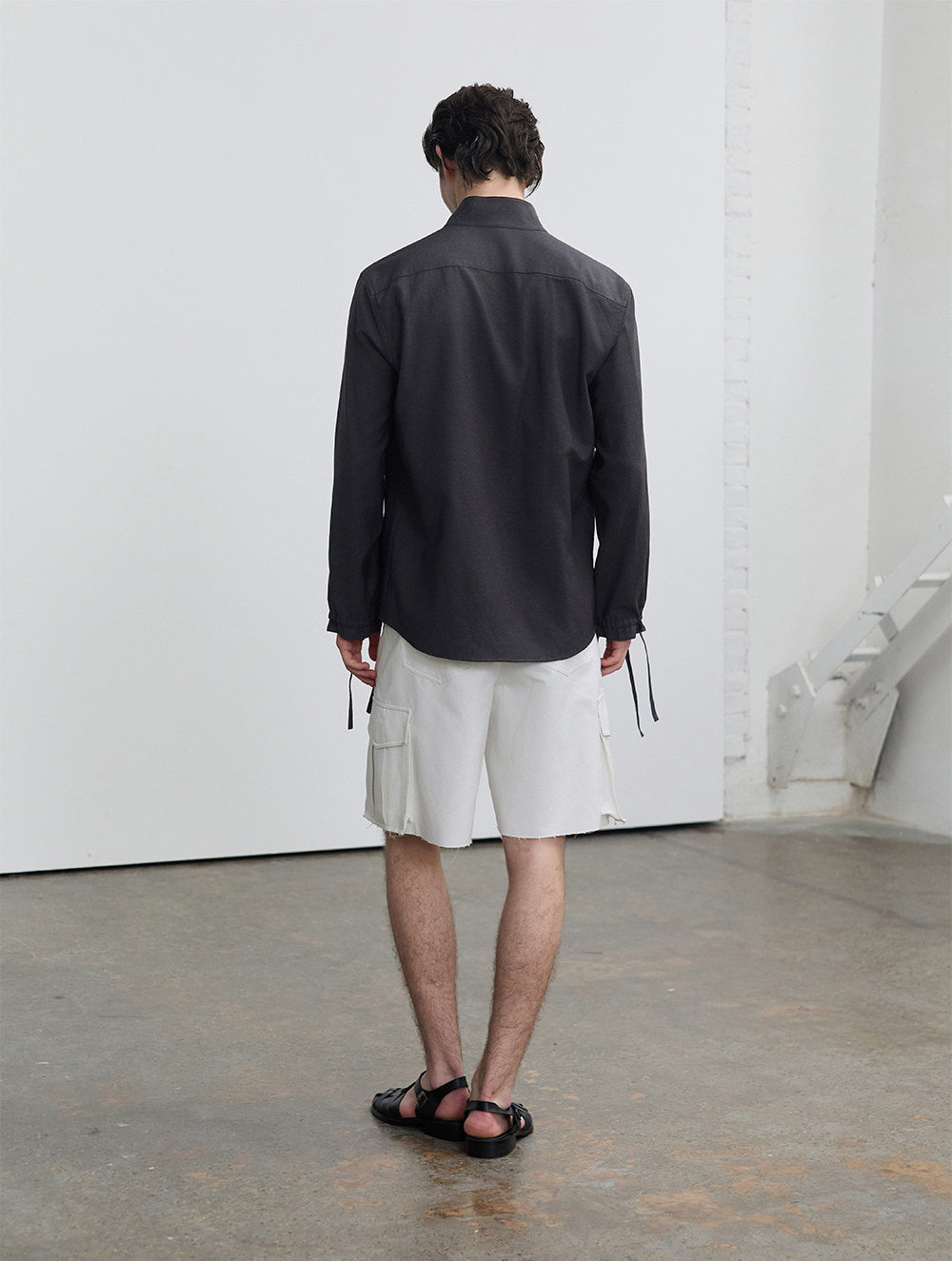 Casual Shirt with Stand Collar and Hidden Buttons