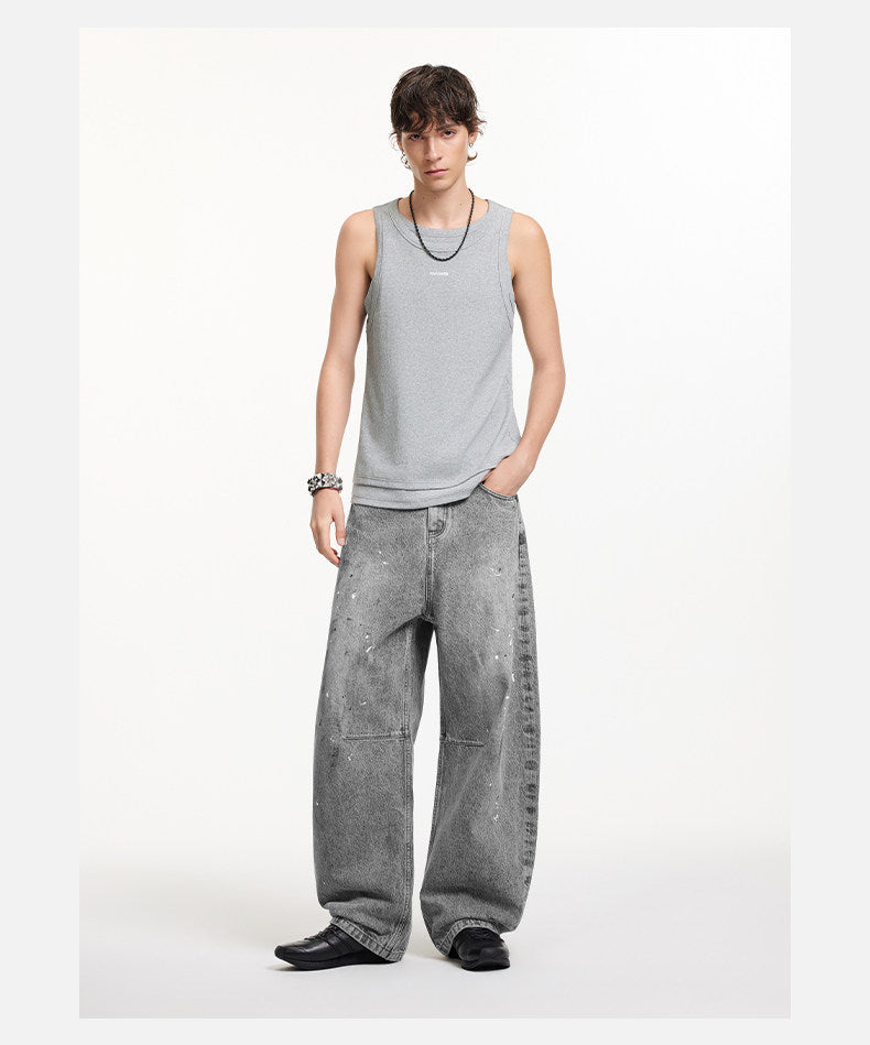 Retro Splash Ink Curved Denim Pants