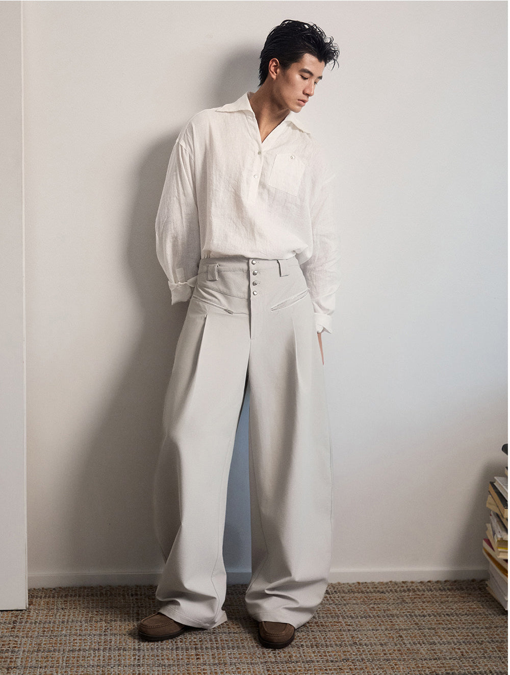 High-Waisted Single-Breasted Casual Pants