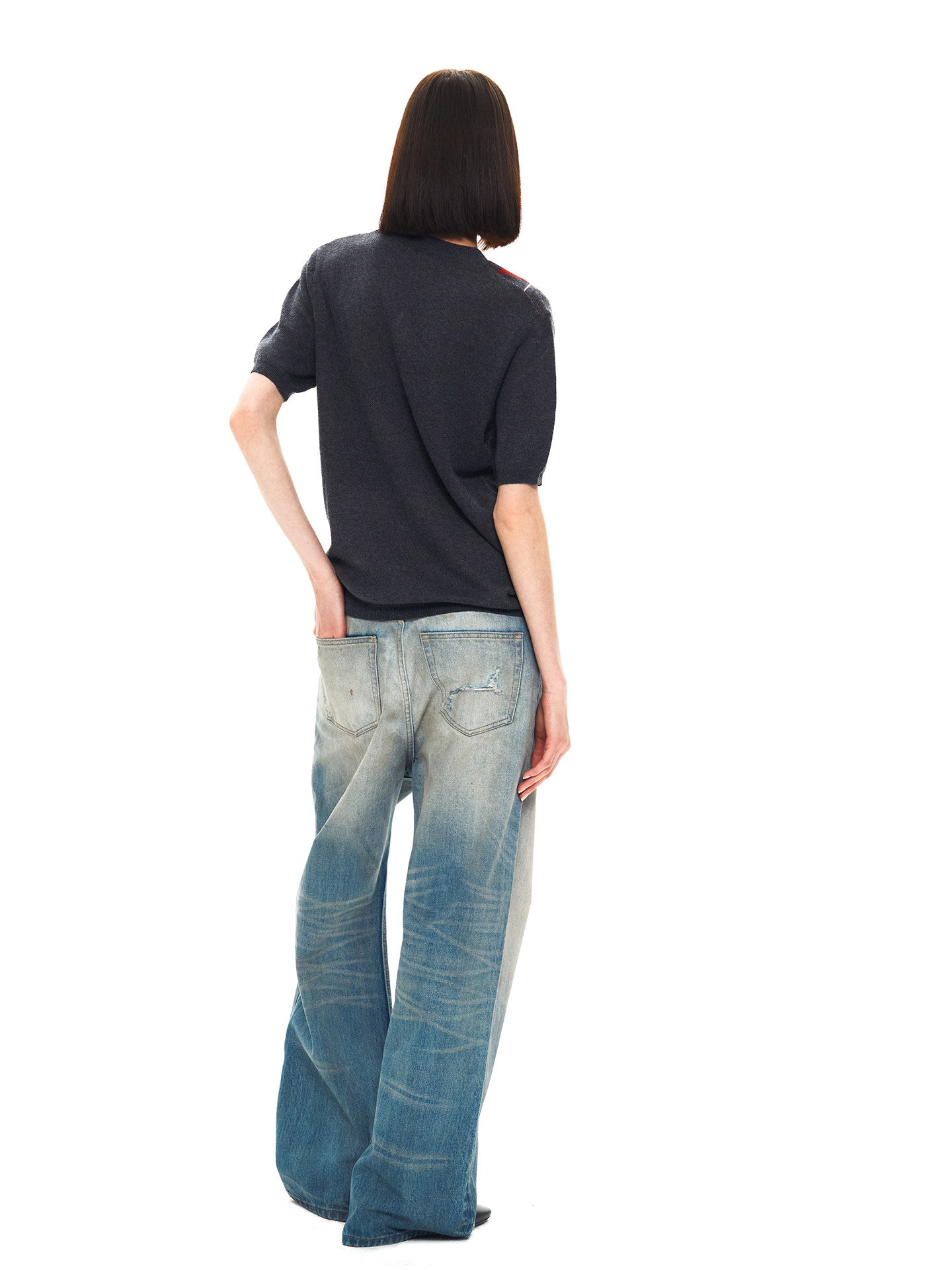 Embroidered Straight-Leg Jeans with Distressed Finish