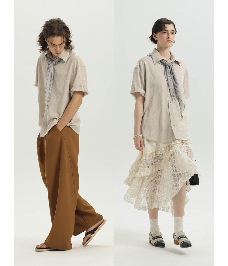 Detachable scarf Vintage loose shirt