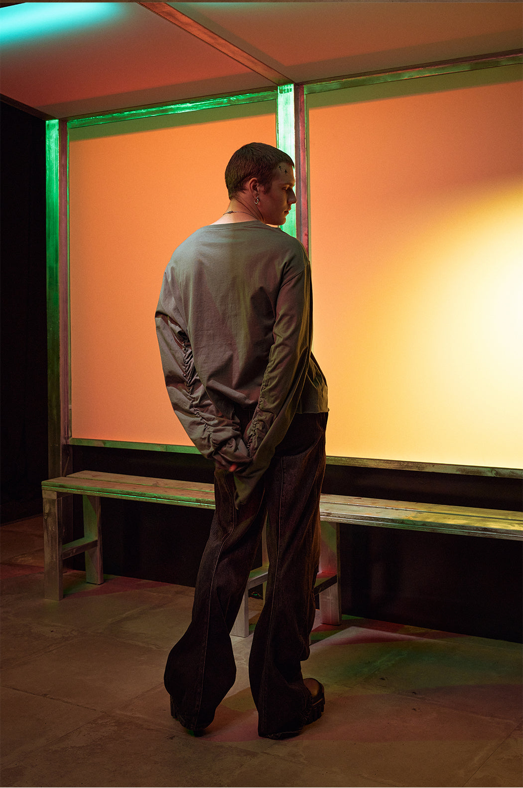 Logo Print Destroy Shear Ring Long Sleeve T-Shirt