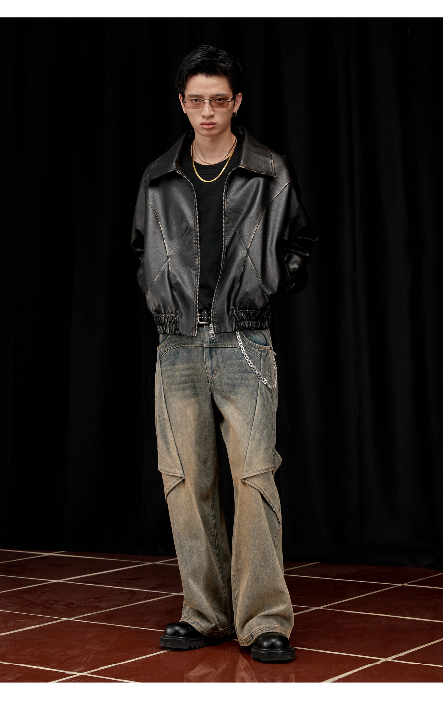 Washed and Polished PU Leather Jacket