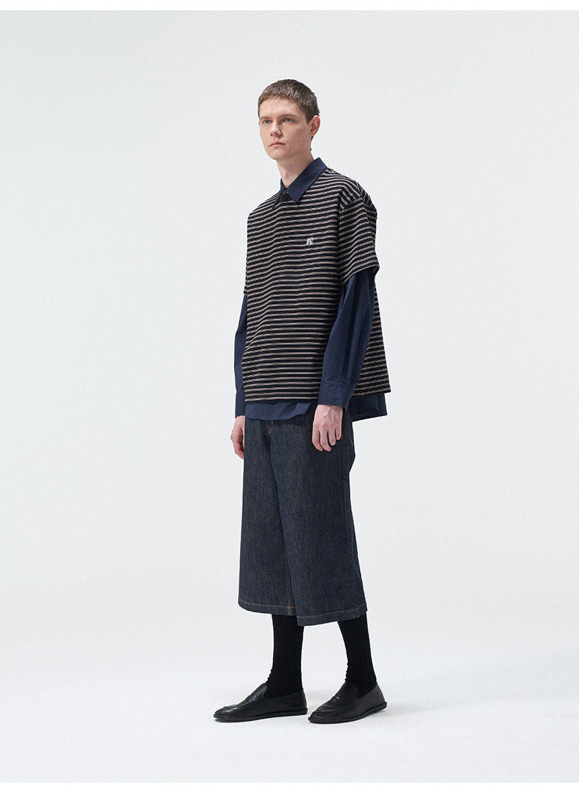 Embroidered Stripe Crew Neck T-Shirt