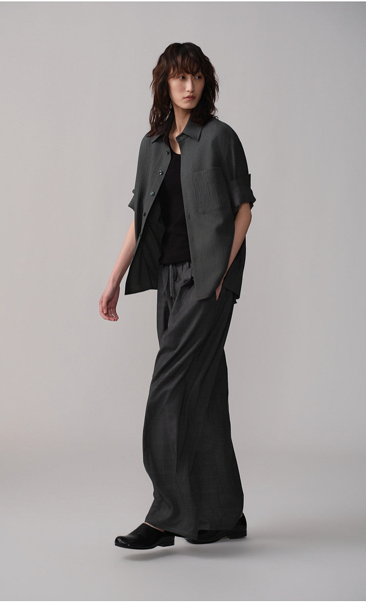 Retro Curved-Blade Rubber-Waist Casual Pants