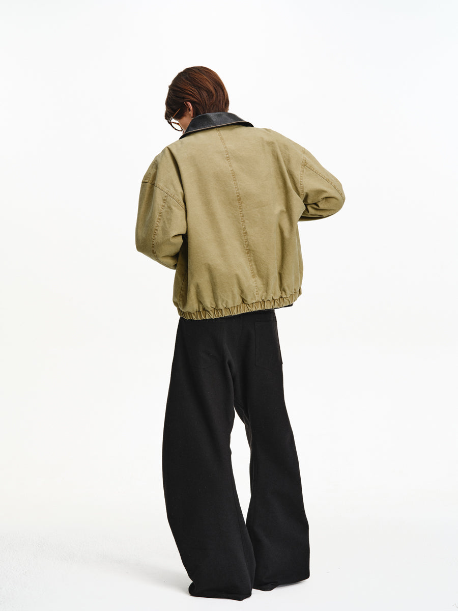 Patchwork Leather Collar Jacket