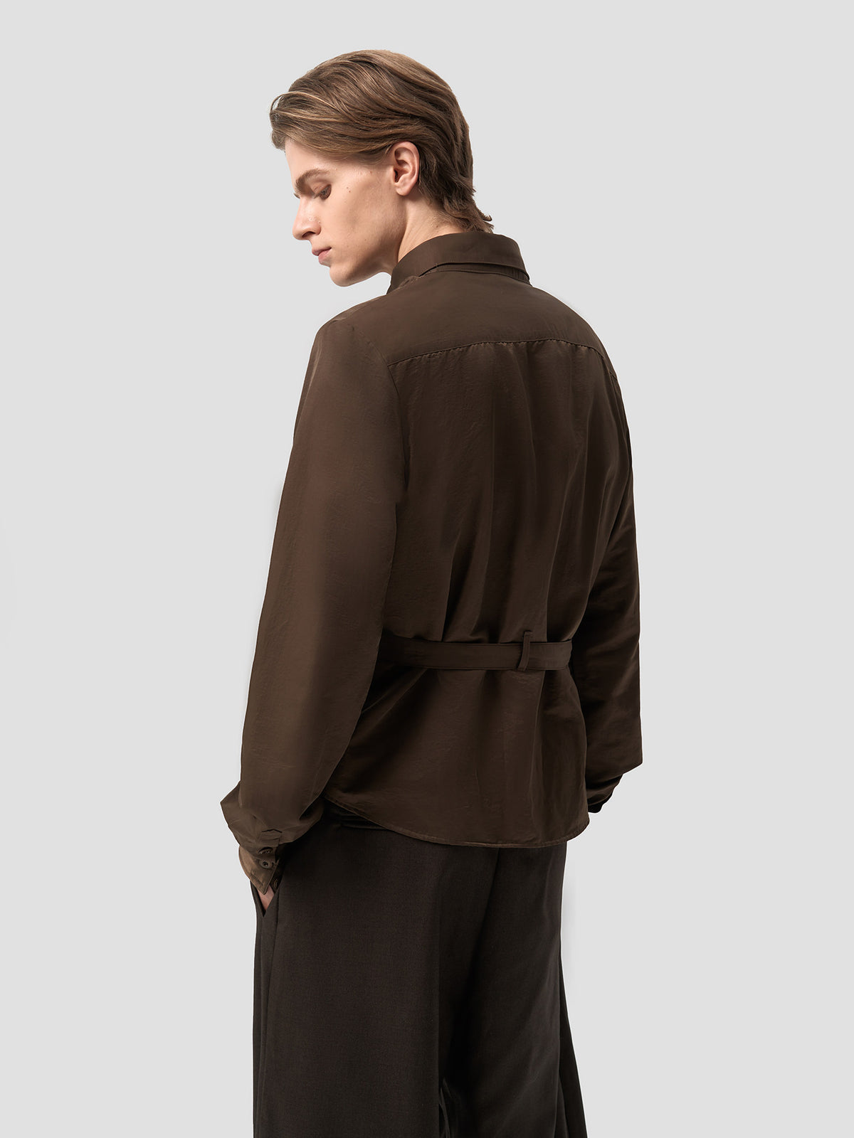 Copper Satin Silk Frilled Waist Shirt