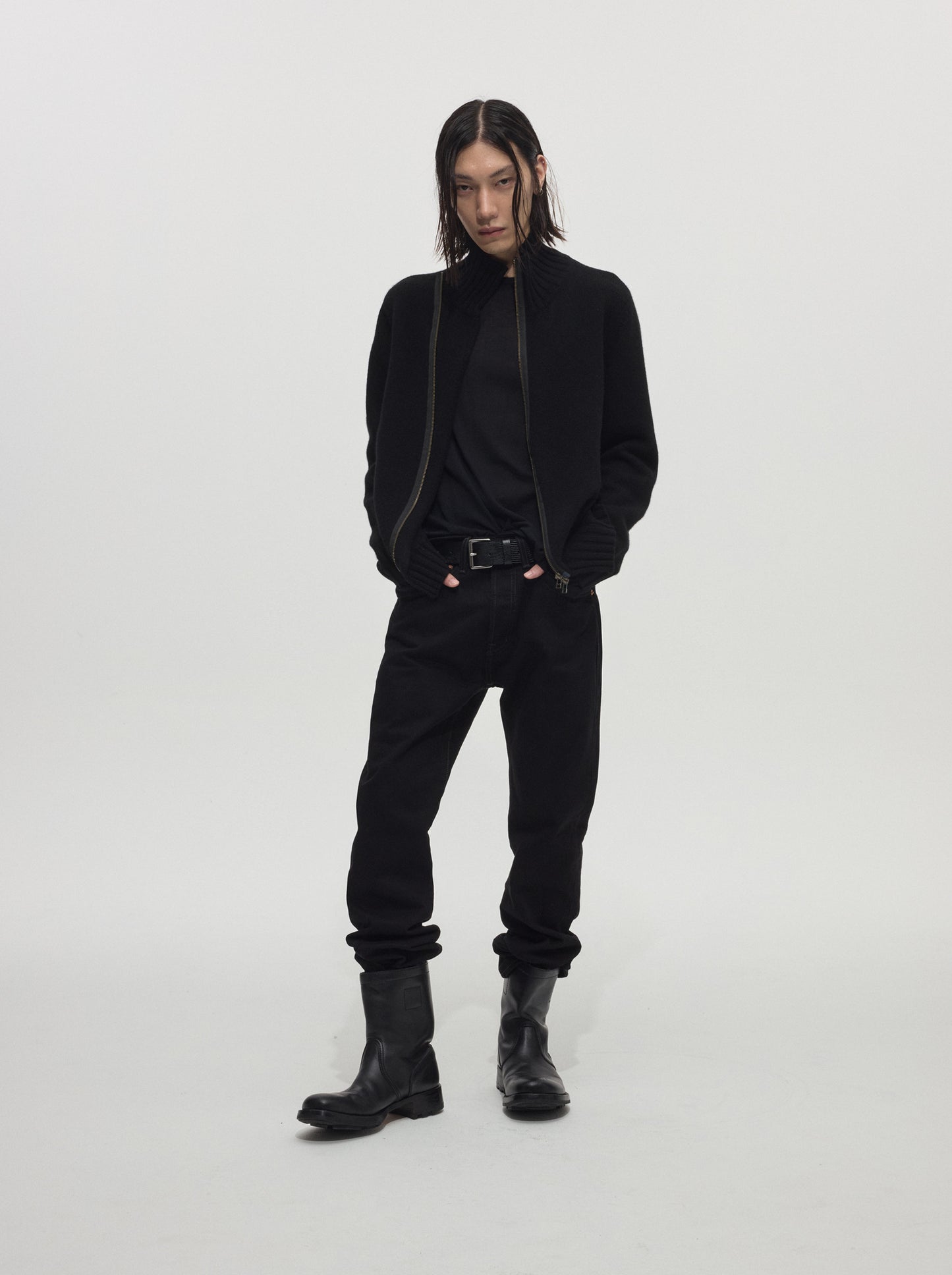 Diagonal-zip Wool Knit Cardigan