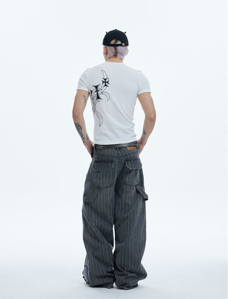 Washed Patchwork Baggy Pants