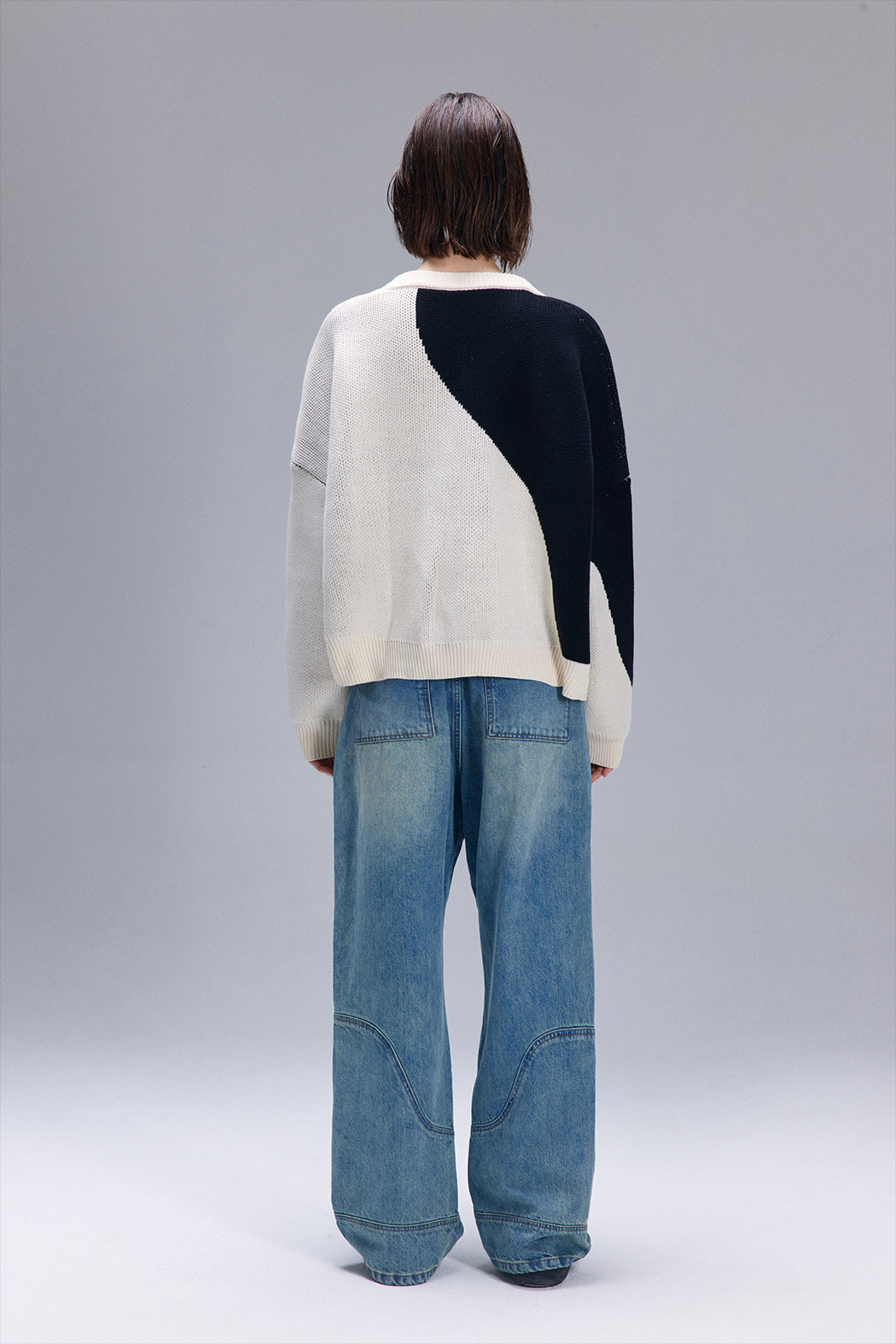 Color Block Large Neck Sweater Niche Design Knit Sweater