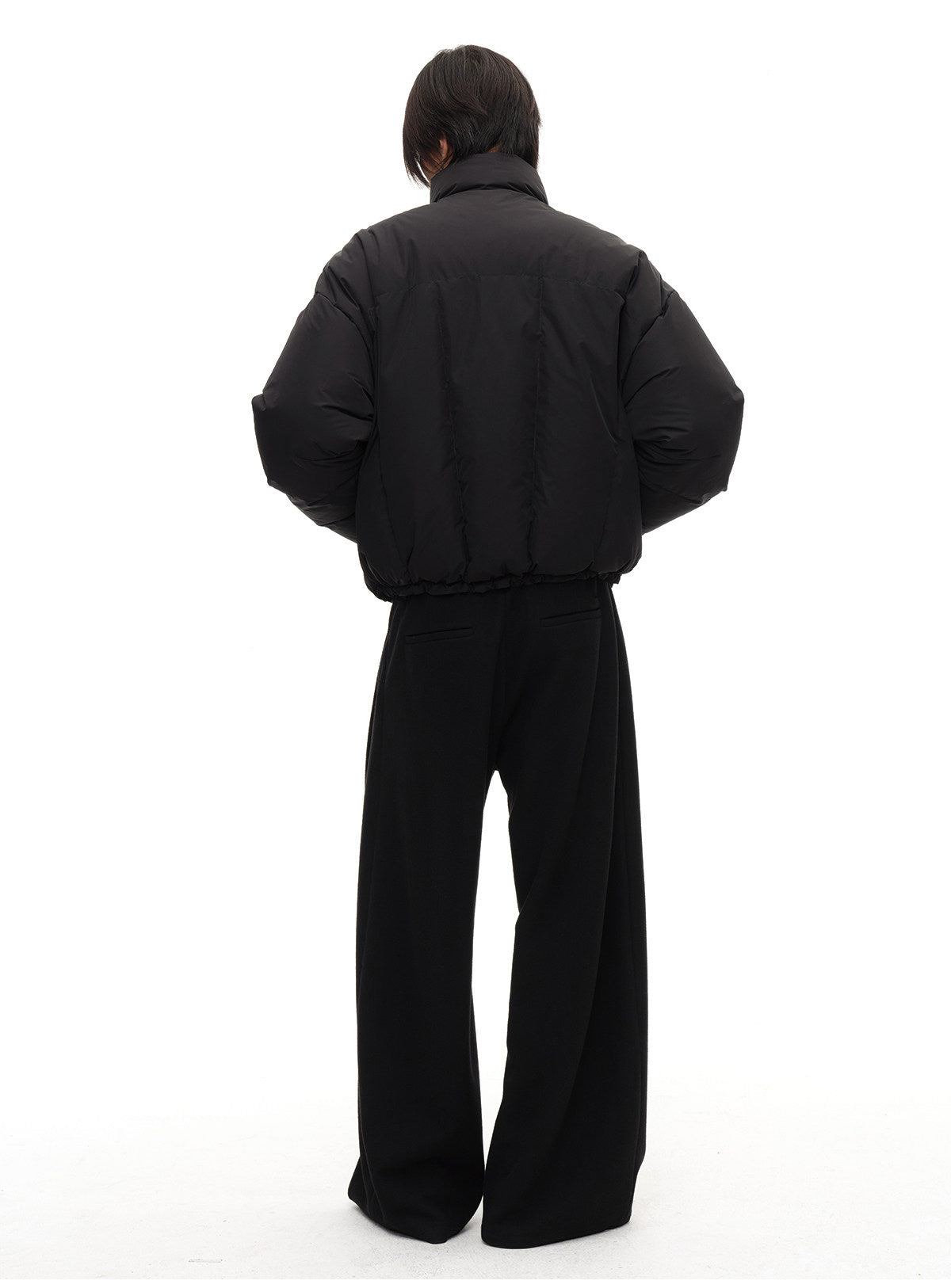 Diagonal-front pleated wool pants