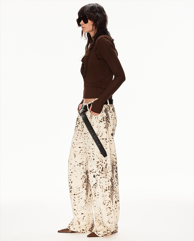 Distressed Leopard-Print Jeans