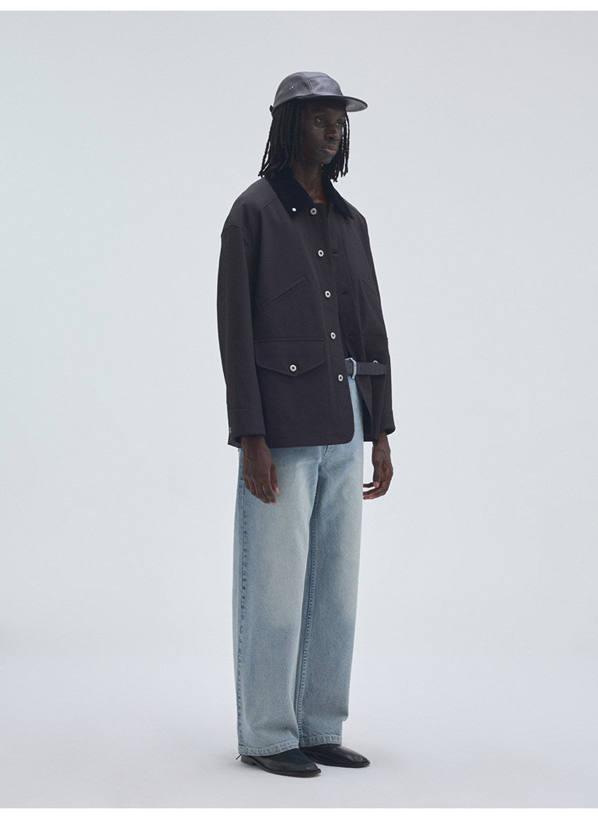 Corduroy Jacket with Collar and Multiple Pockets