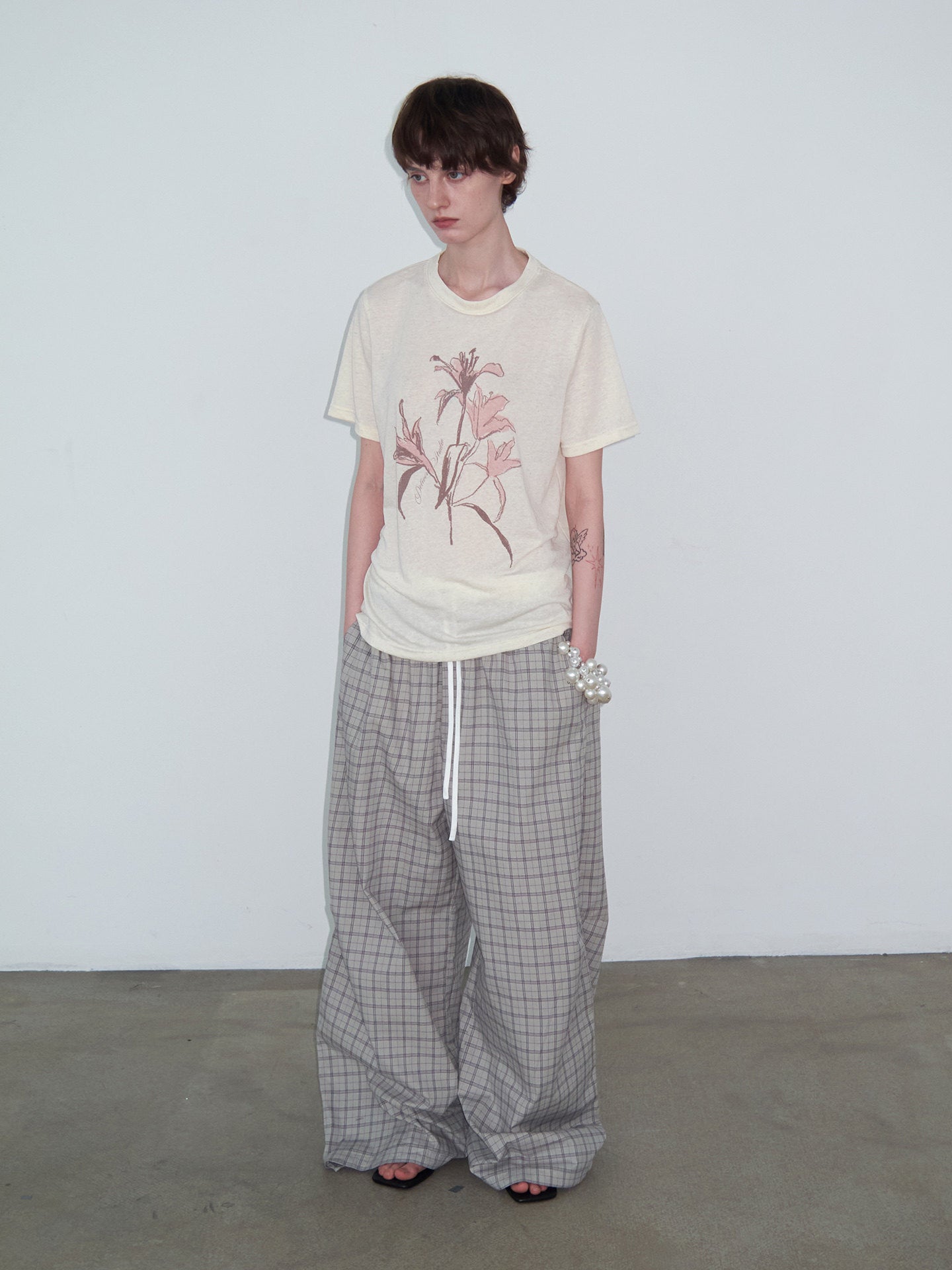 Hand-Painted Floral Print, Slightly Sheer T-Shirt