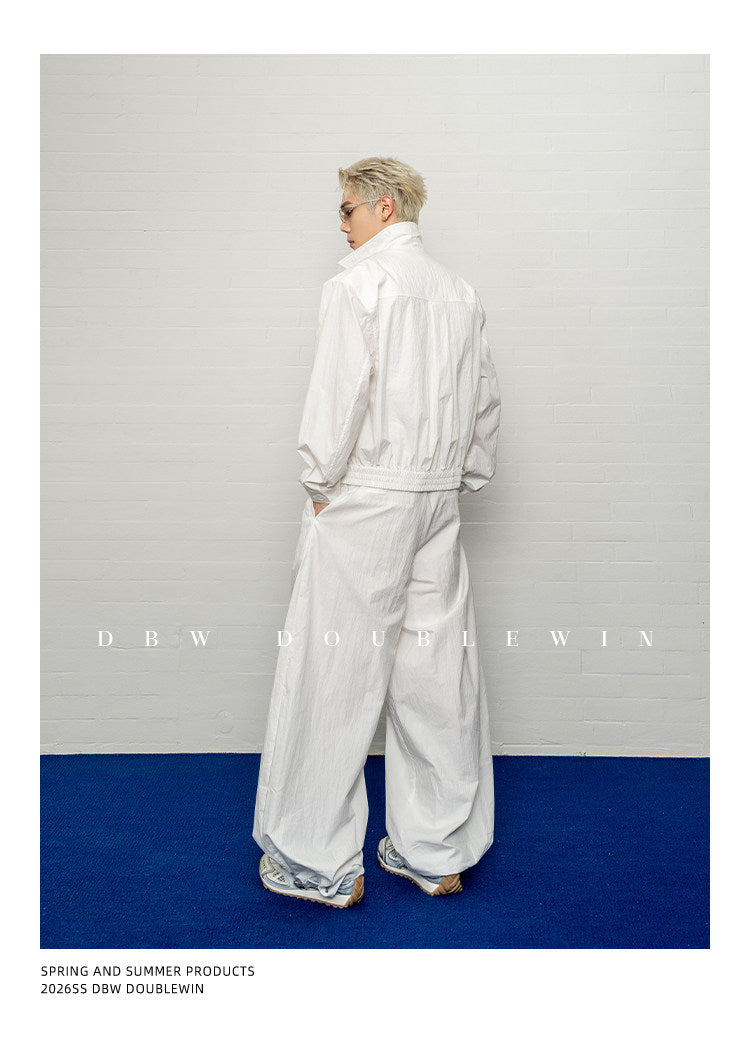 Wide-leg casual pants with 3D pleats