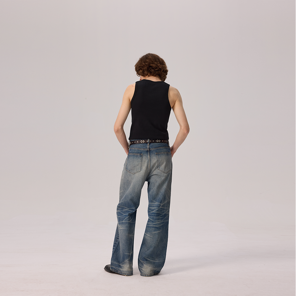 Clean Fit Damaged Washed Jeans