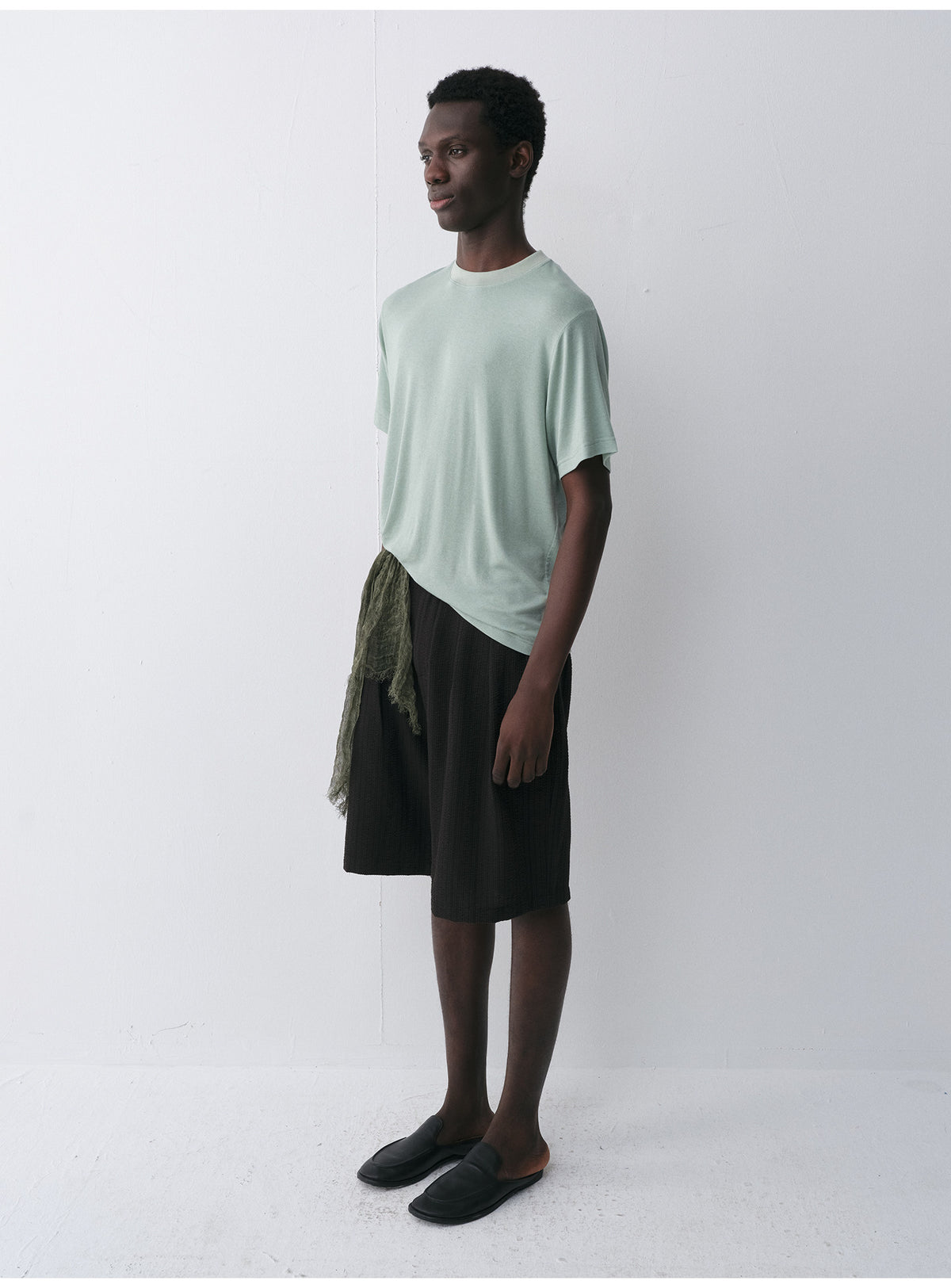 Seersucker Double-Pleated Shorts
