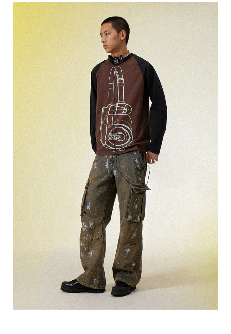 Acid wash silver denim pants