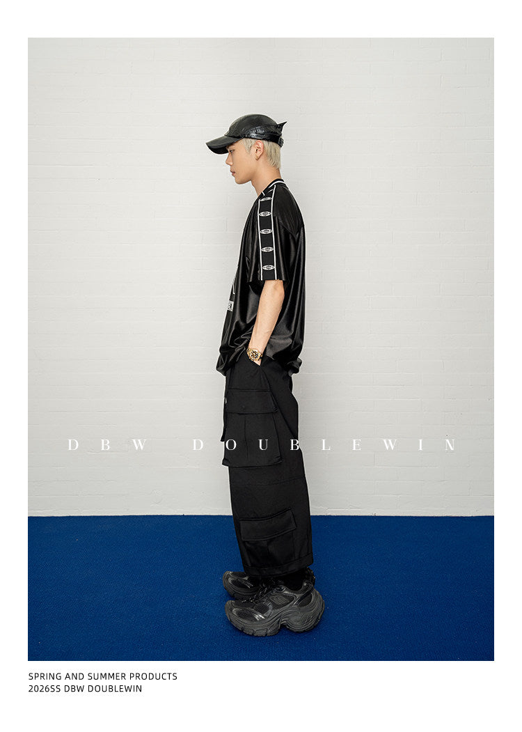 컬러 블록 브이넥 티셔츠