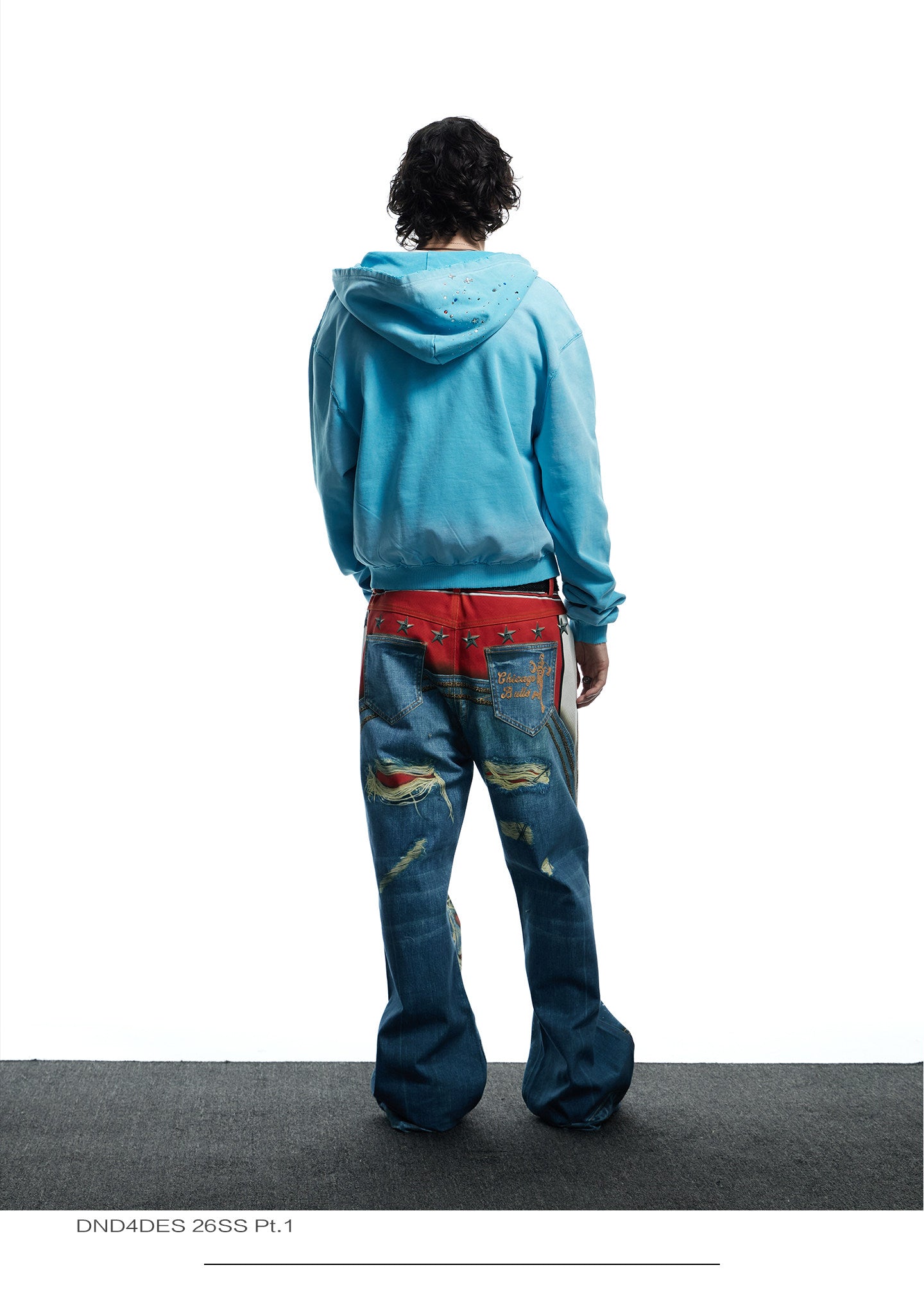 Printed Ripped Denim Pants