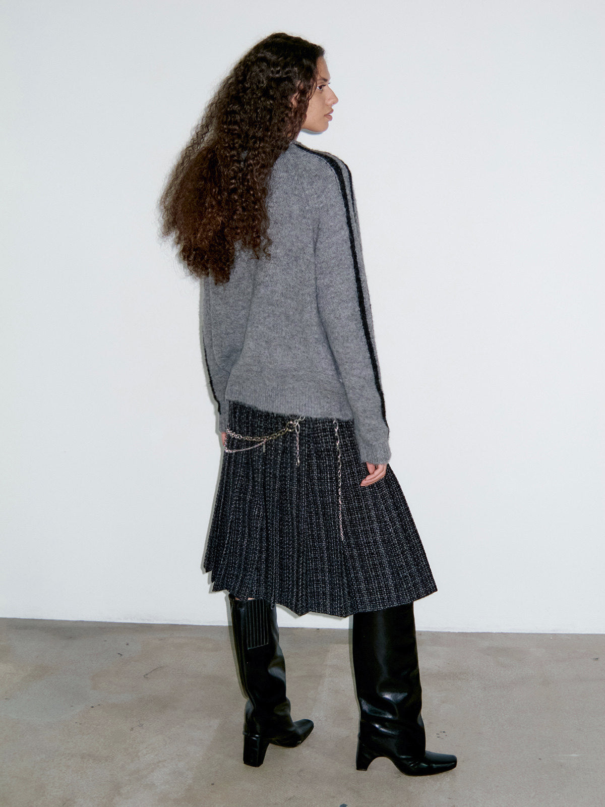 Striped Crew-Neck Zipper Cardigan