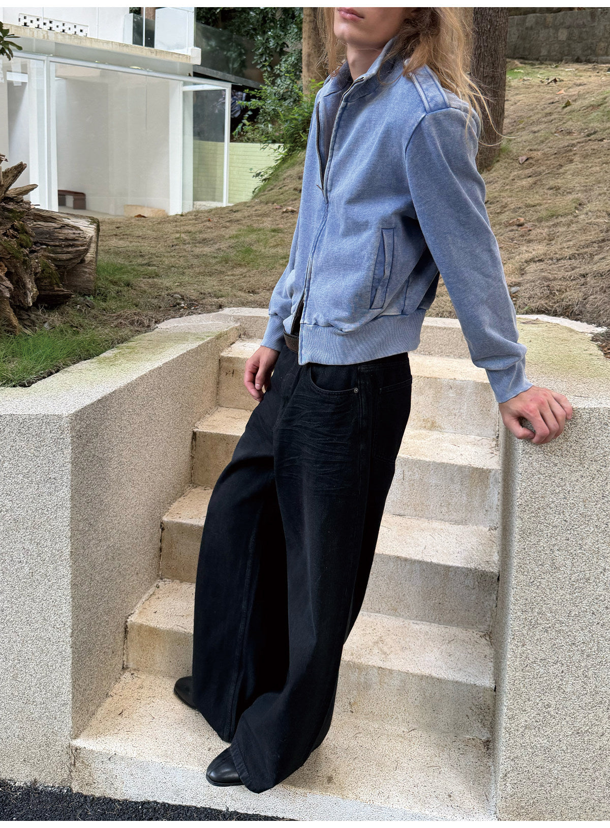Pleated Waxed Denim Pants