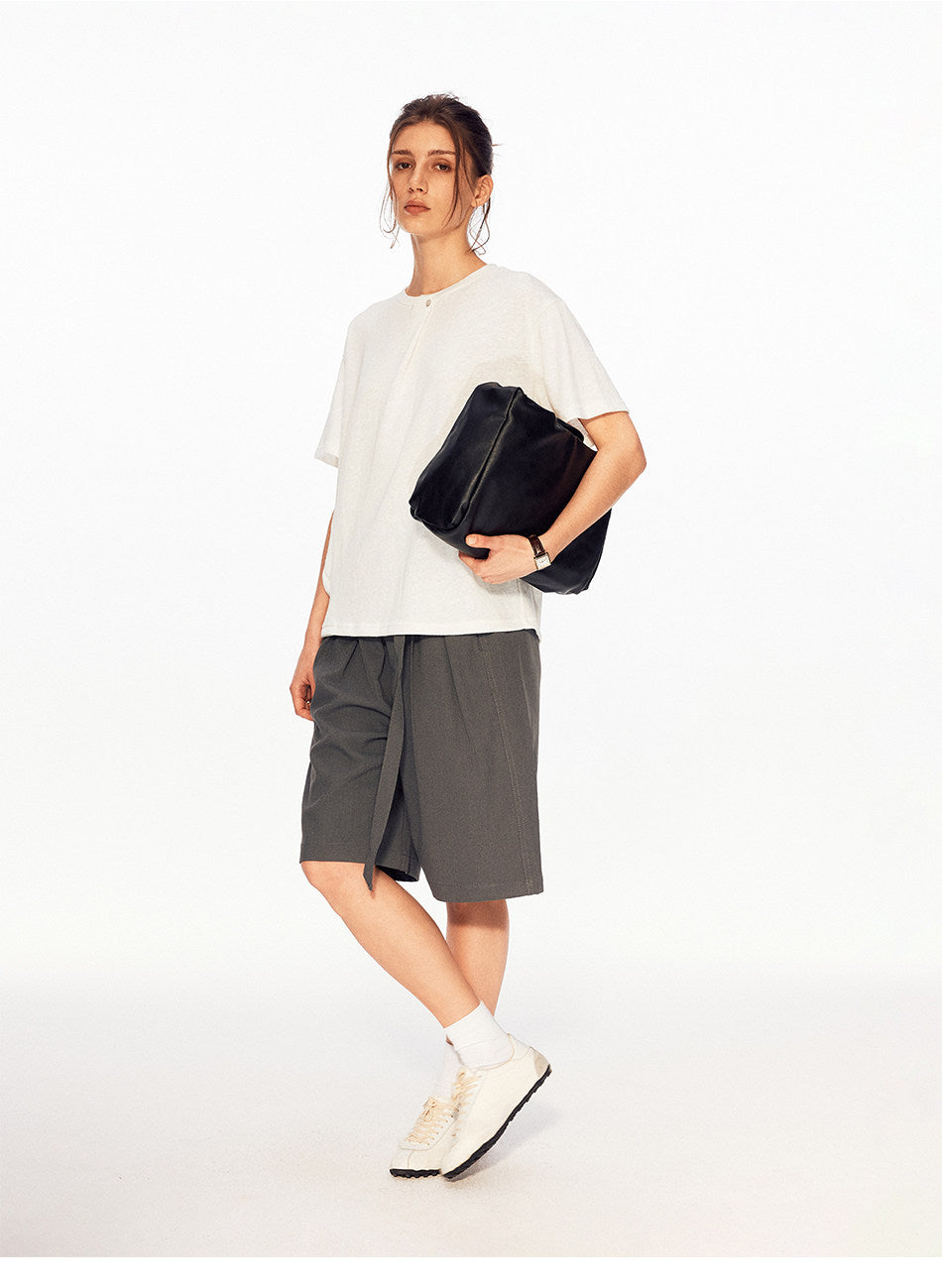 Single-Button Loose-Fit Casual T-Shirt