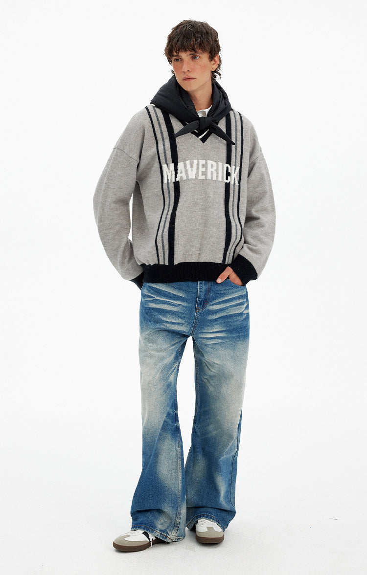 Color Block Letter Print Sweater