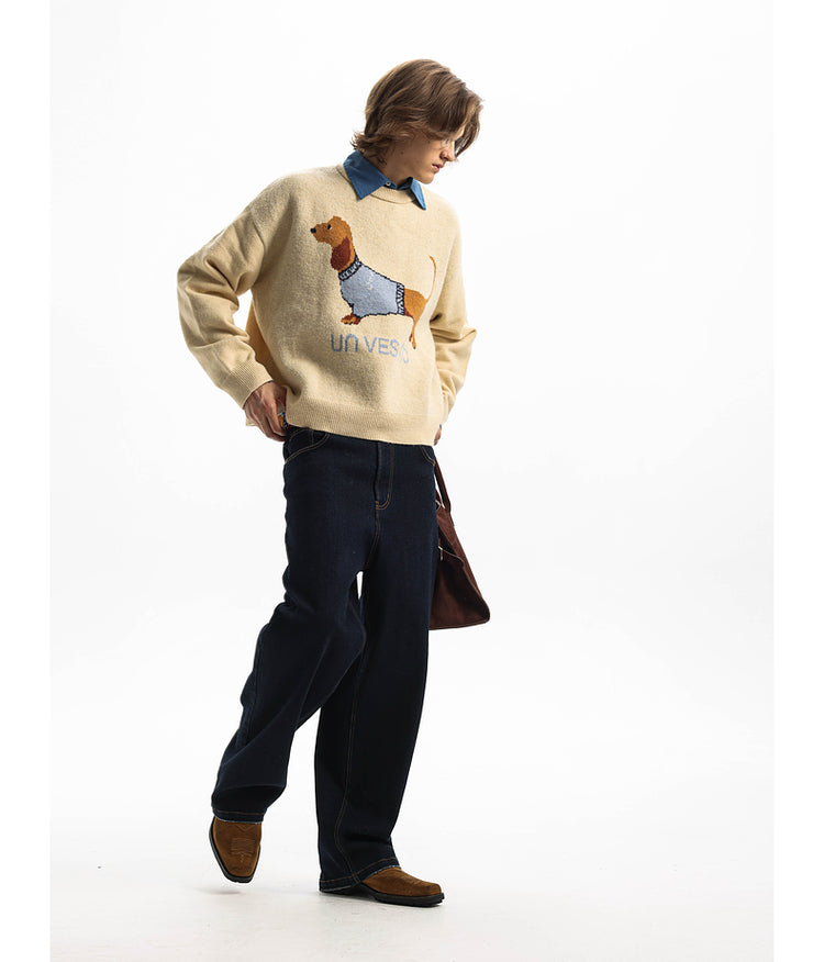 Hand-painted Jacquard Round Neck Sweater