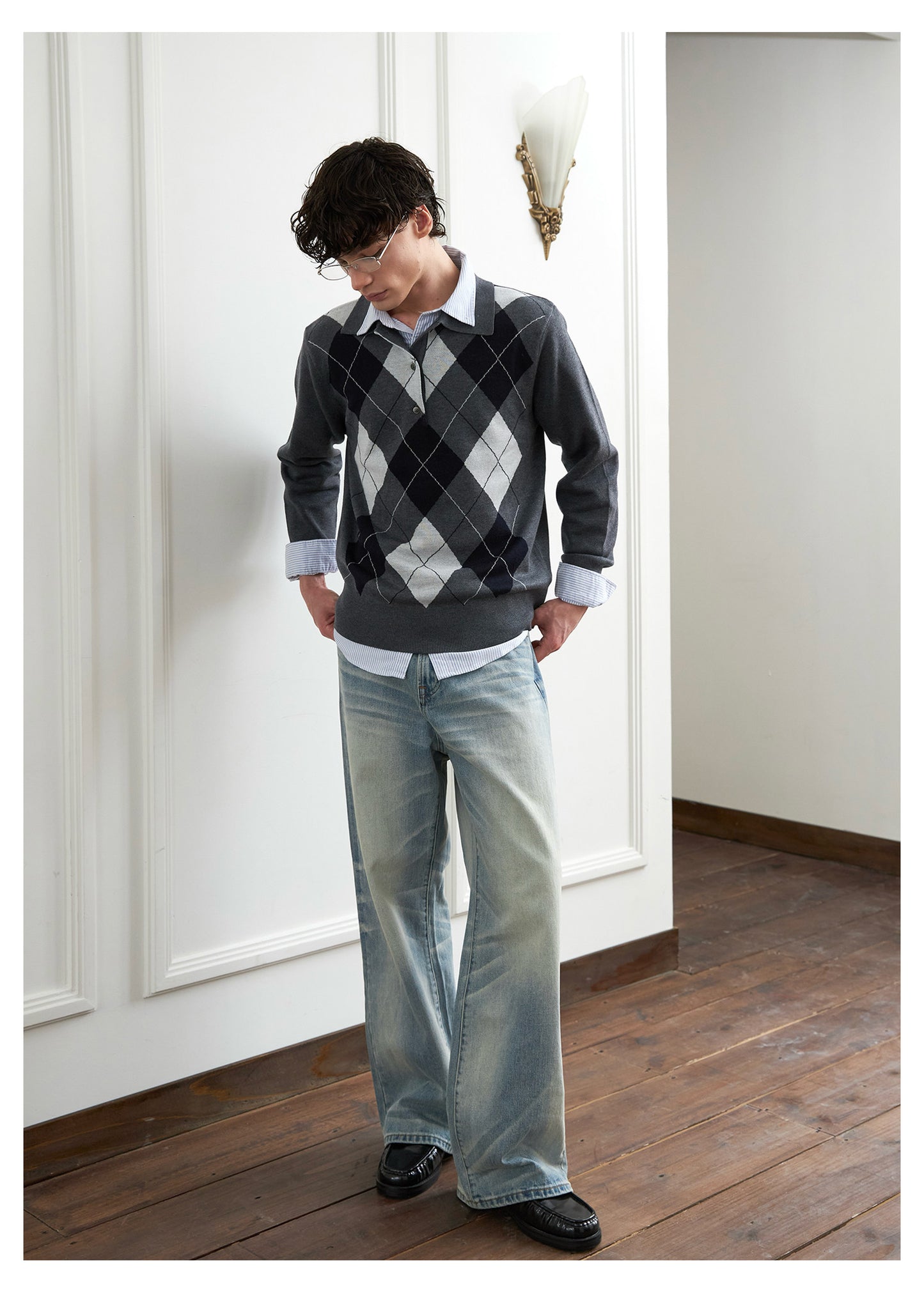 Wool Blend Diamond Pattern Sweater