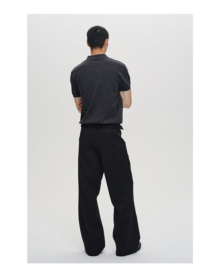 Leather patchwork design casual pants