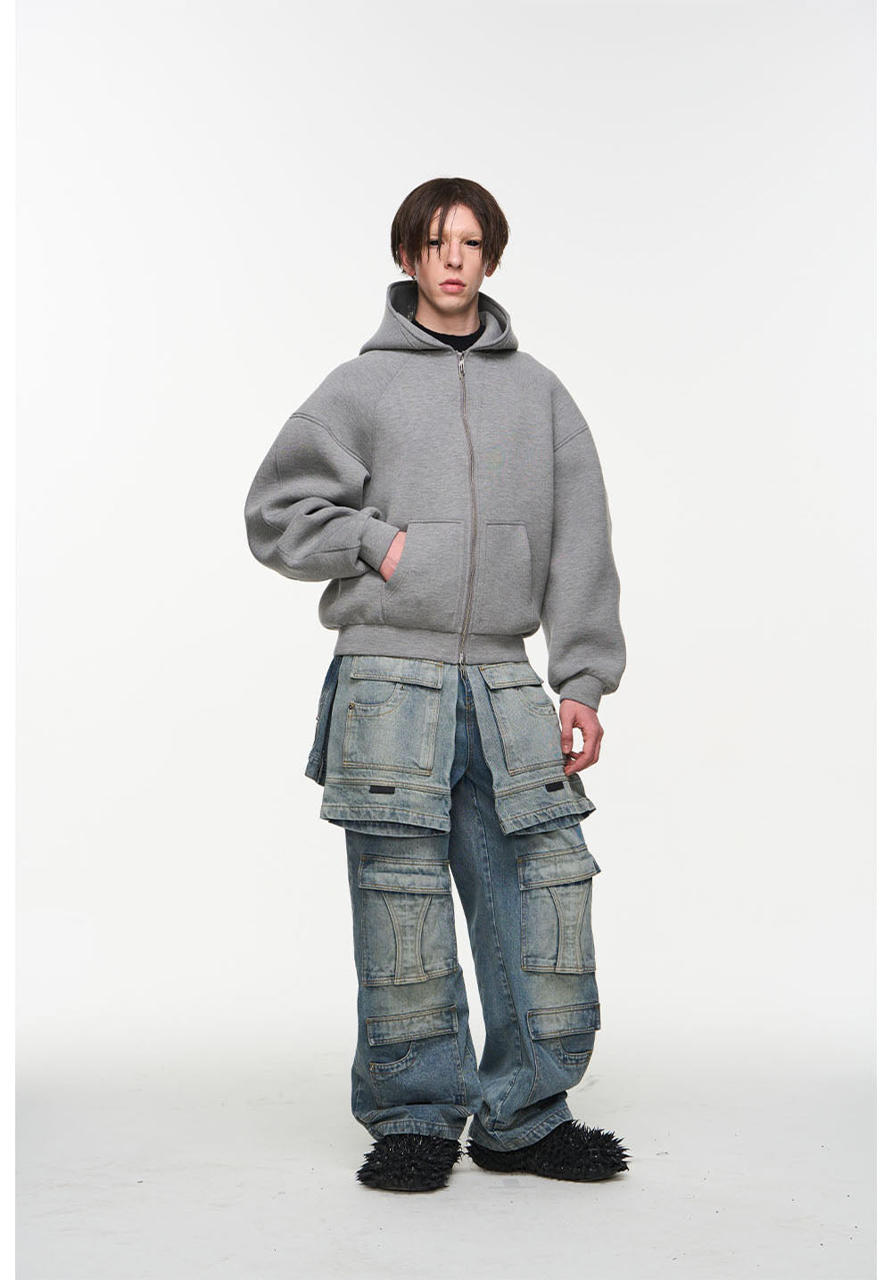 Faux two-piece denim pants