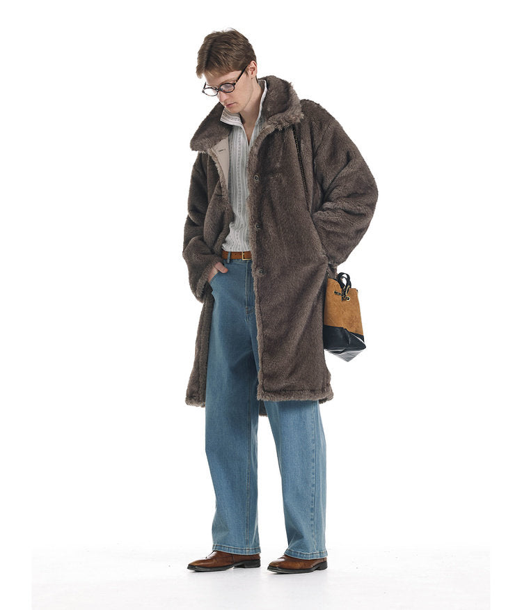 Reversible Faux Mink Fur Long Coat