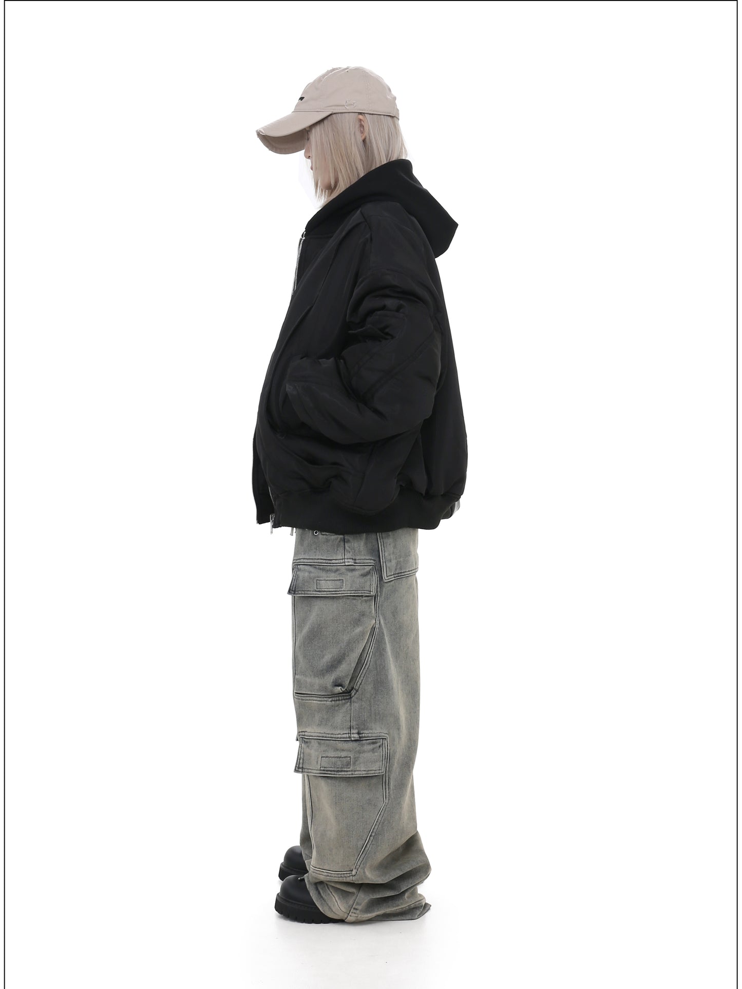 Faux two-piece short hooded jacket