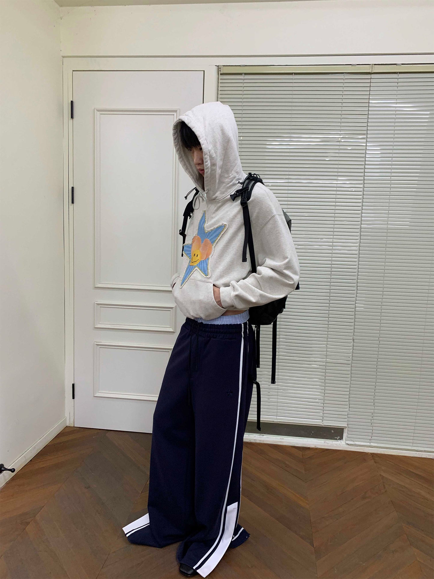 Star Print Embroidery Short Hoodie