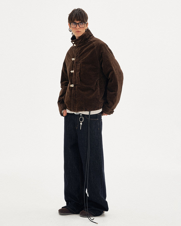 Metal Buckle Stand Collar Cotton Jacket