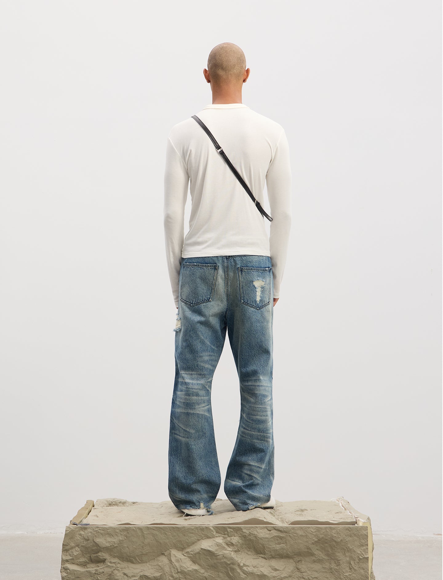 Iron-finished Straight Flare Jeans