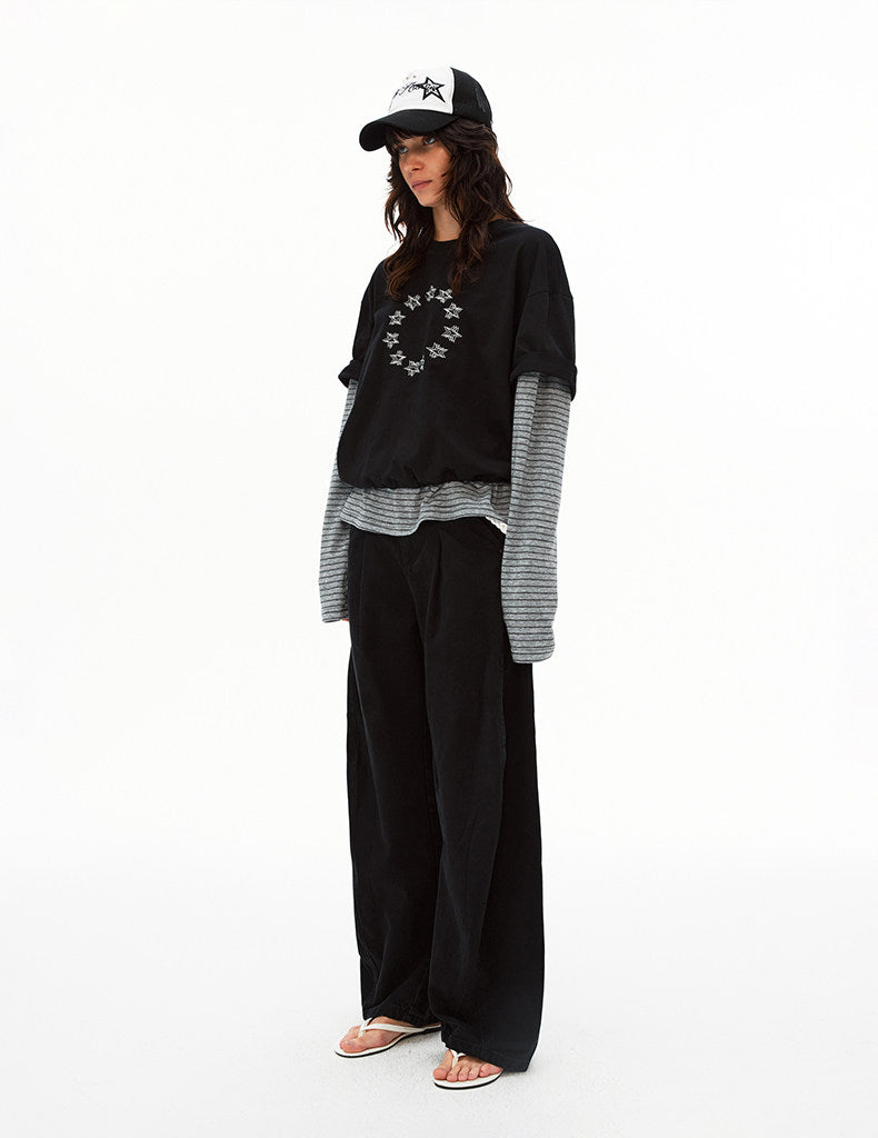 Deconstructed Pleated Design Scimitar Jeans