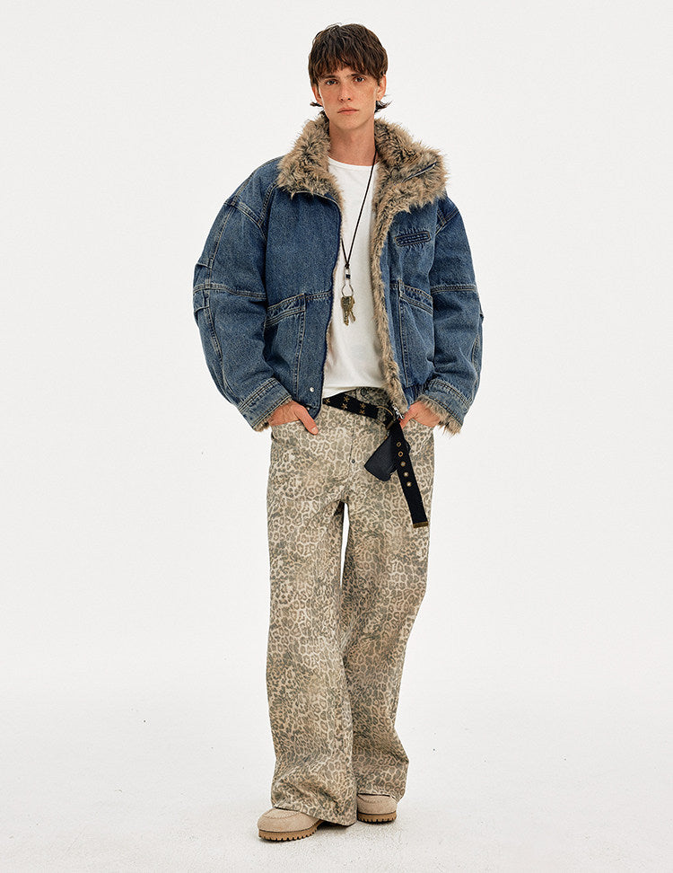 Denim jacket with fur collar