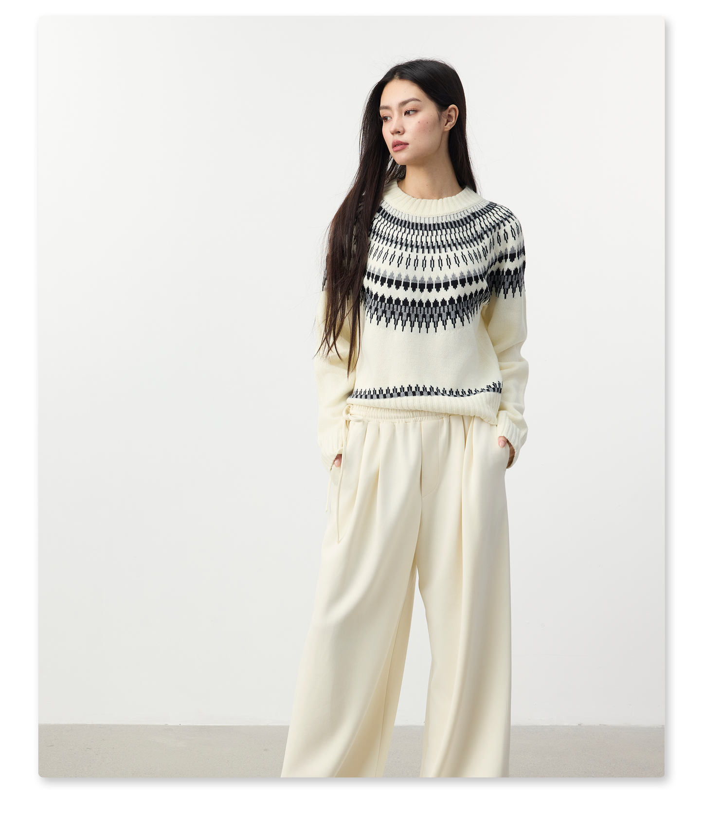 Wool Blend Crew Neck Sweater