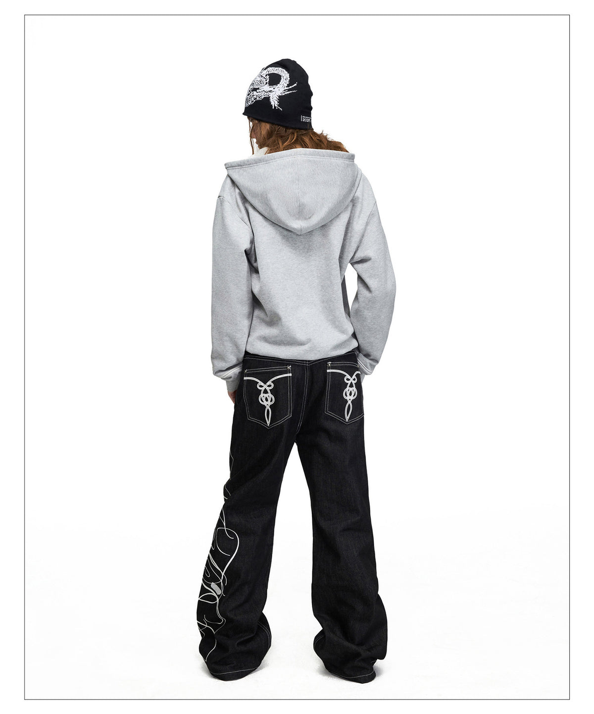 Raw Denim Pants with Rope Embroidery