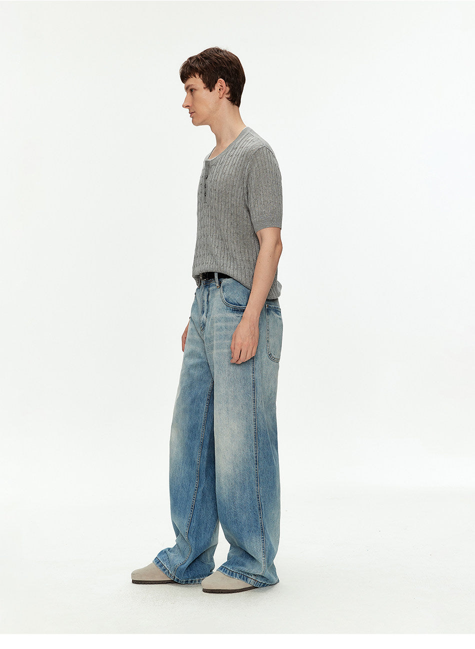 Henry-Neck Knit Shirt