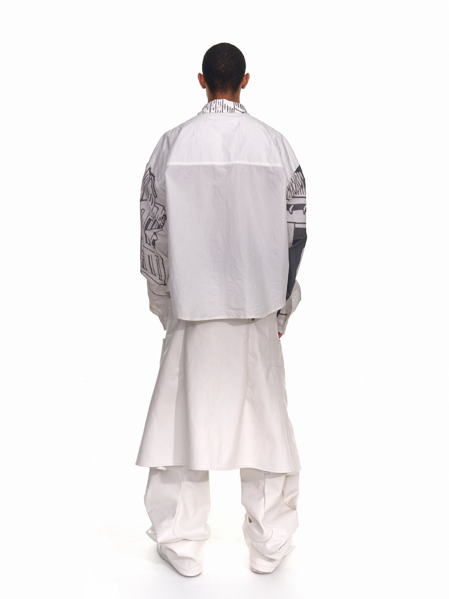 Faux Two-Piece Pleated Leather Pants