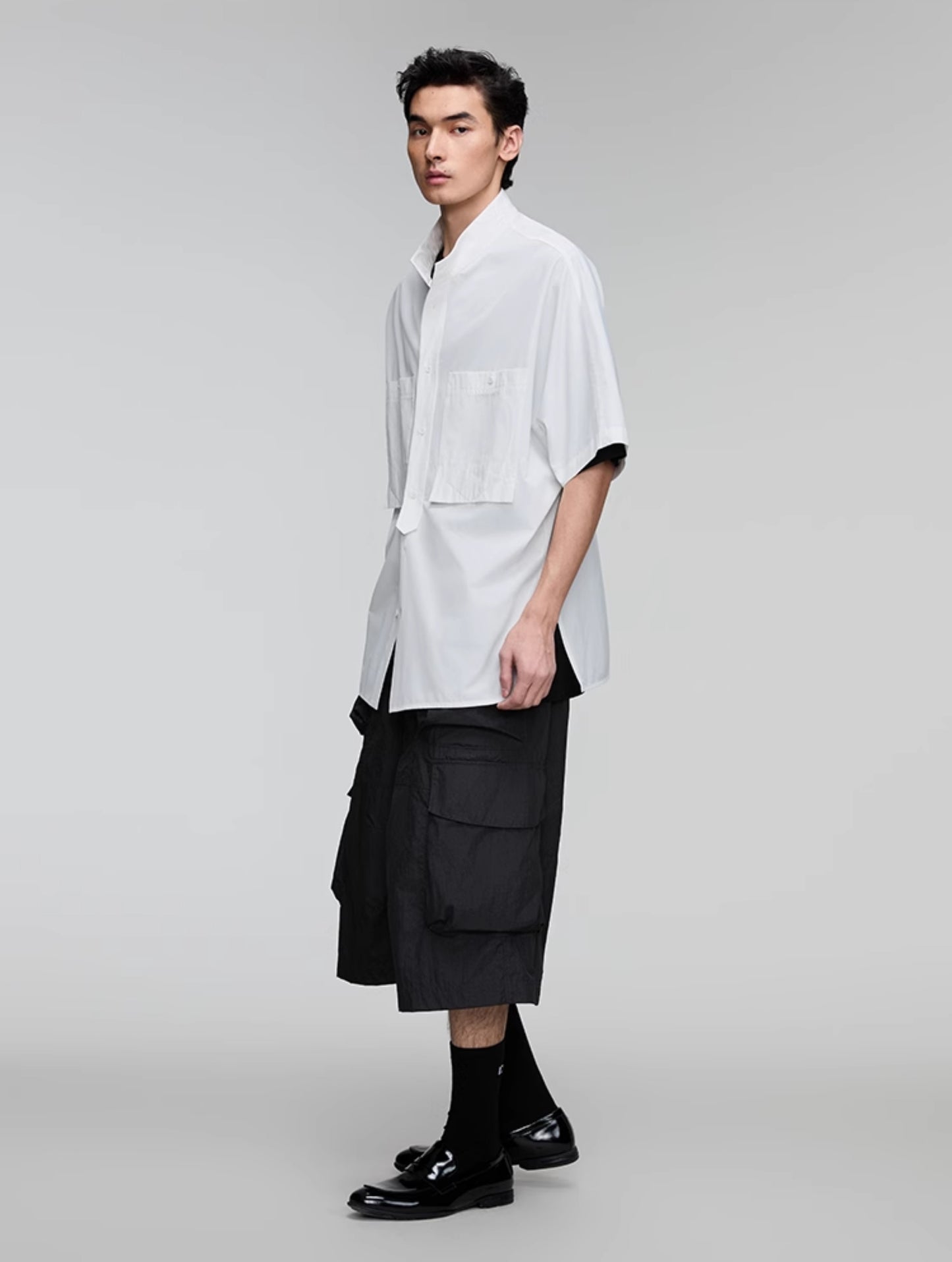 Stand collar double patch pocket shirt