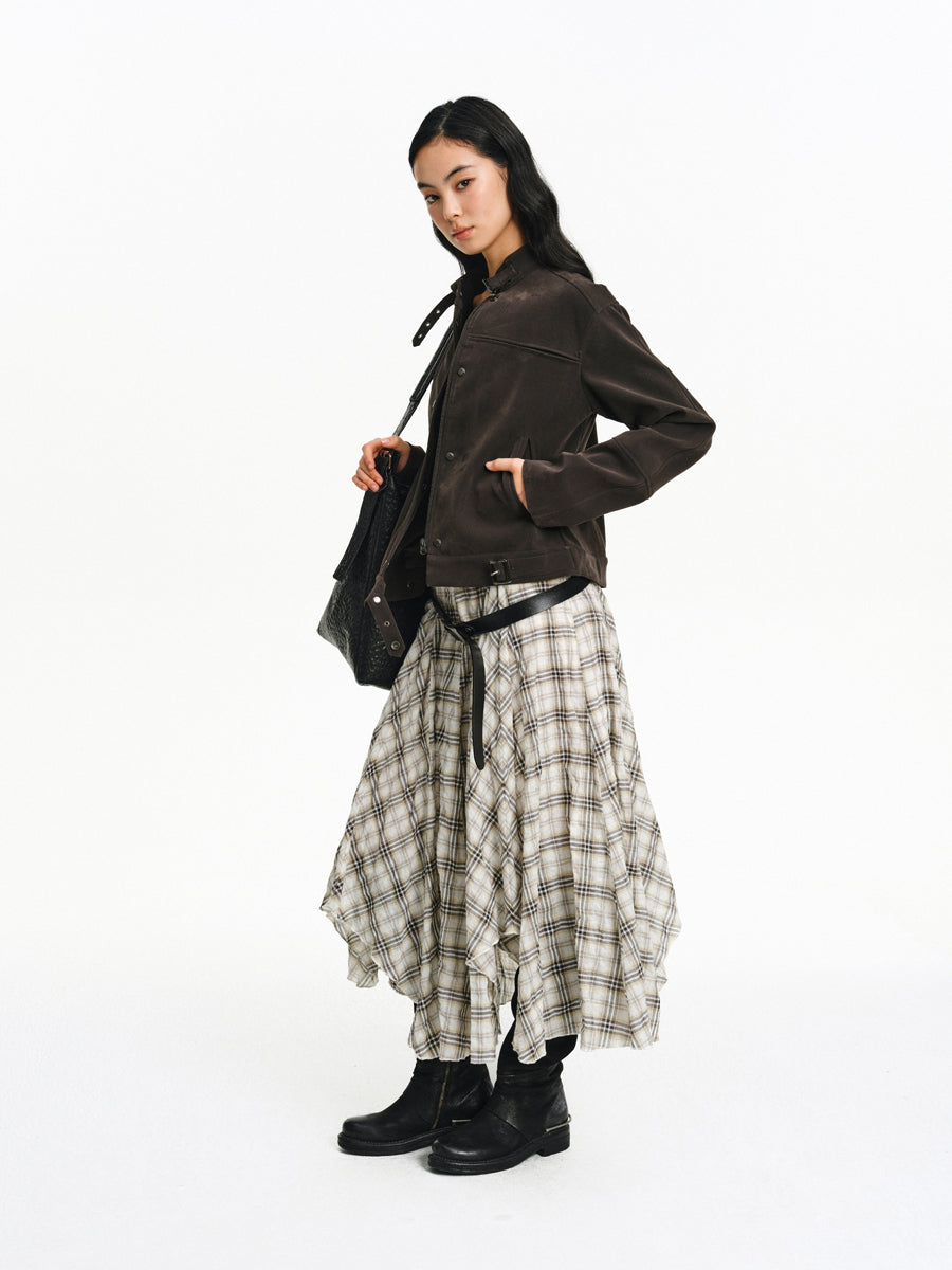 PU Leather Stand Collar Jacket